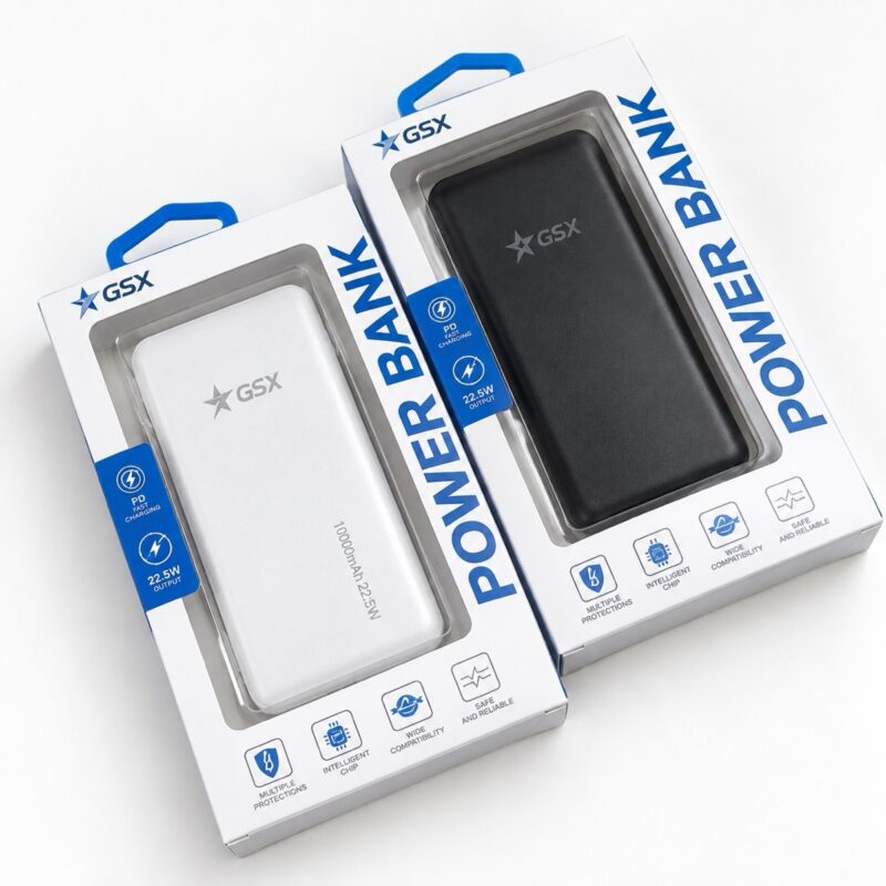 Power bank GSX 10.000 mAh 22,5 W en blanco y negro